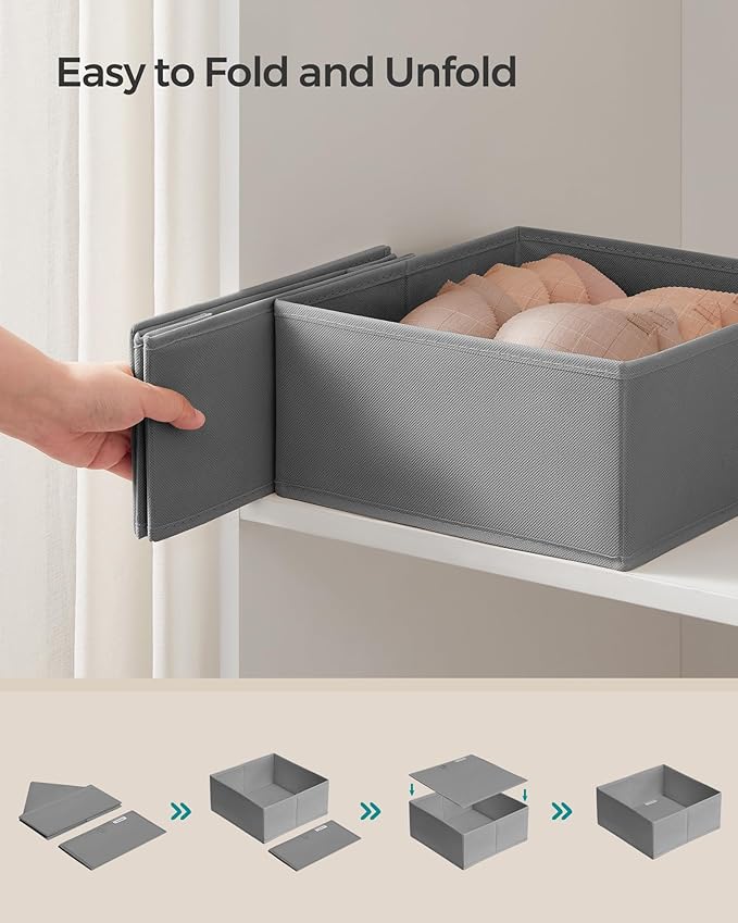 SONGMICS Drawer Organizers, Dresser Divider Organizers, Set of 18, Foldable Fabric Storage Boxes for Socks, Underwear, Bras, Ties, Scarves, Dove Gray URDZ006G05