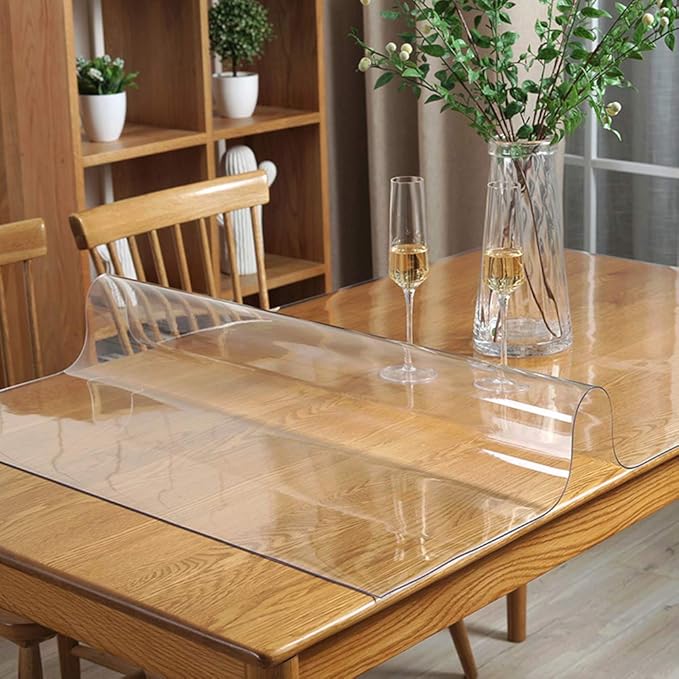 Clear Table Protector Plastic Table Cloths PVC Night Stand Table Cover Mat Office Desk Mat Shelf Surface Protection Crystal Children Painting Cover Pad Transprent Rectangular 36x63 inch