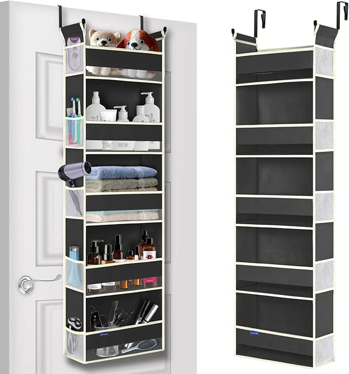 Over The Door Hanging Organizer 5-Shelves and 10 Side Pockets, Over The Door Storage for Bathroom and Bedroom, Back of Door Organizers for Baby Accessories and Kid's Toys (13"x5"x44", Black)