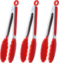Silicone Cooking Tongs 9-Inch Serving Tongs, Set of 3 (Red)