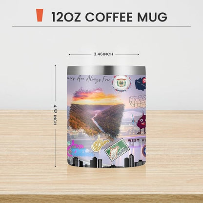 12oz Coffee Mug West Virginia State Insulated Coffee Cups, United States Map Travel Mug Landmark, Birthday Gifts Cute Mugs with Lid and Straw Gifts for Mom
