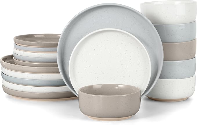 LIANYU Dinnerware Set for 6, 18PCS Dining Plates and Bowls Dishes for Kitchen Dining, Ceramic Dinner Set, Scratch Resistant & Dishwasher Safe, Assorted Colors