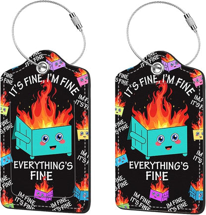 2 Pcs Luggage Tags for Suitcases, PU Leather Cruise Ship Luggage Tags with Privacy Cover Label Address Card and Durable Metal Ring Suitable for Men Women Handbags Backpacks Schoolbag,Dumpster Fire