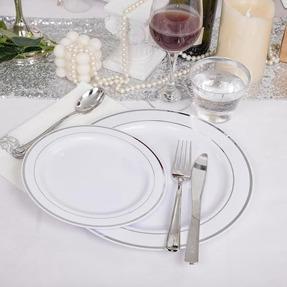 SUT 600PCS Silver Plastic Silverware, Plastic Silverware Heavy Duty, Disposable Cutlery, 200 Forks,200 Spoons, 200 Knives for Party