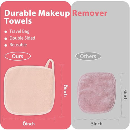 Makeup Remover Cloth, 6" x 6" Make Up Towels Reusable Face Cloth for Washing Face, 12 Pack Makeup Remover Pads Microfiber Face Washcloth with Mesh Bag, Beige