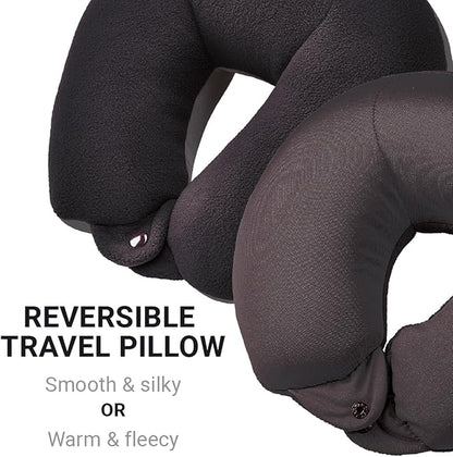 Classic Bean Sleeper, Comfortable Travel Pillow Filled with Micro Polybeans, Neck Pillow for Uninterrupted Sleep, Ideal for Airplane, Bus, Car, and Train, Travel Essentials, Black