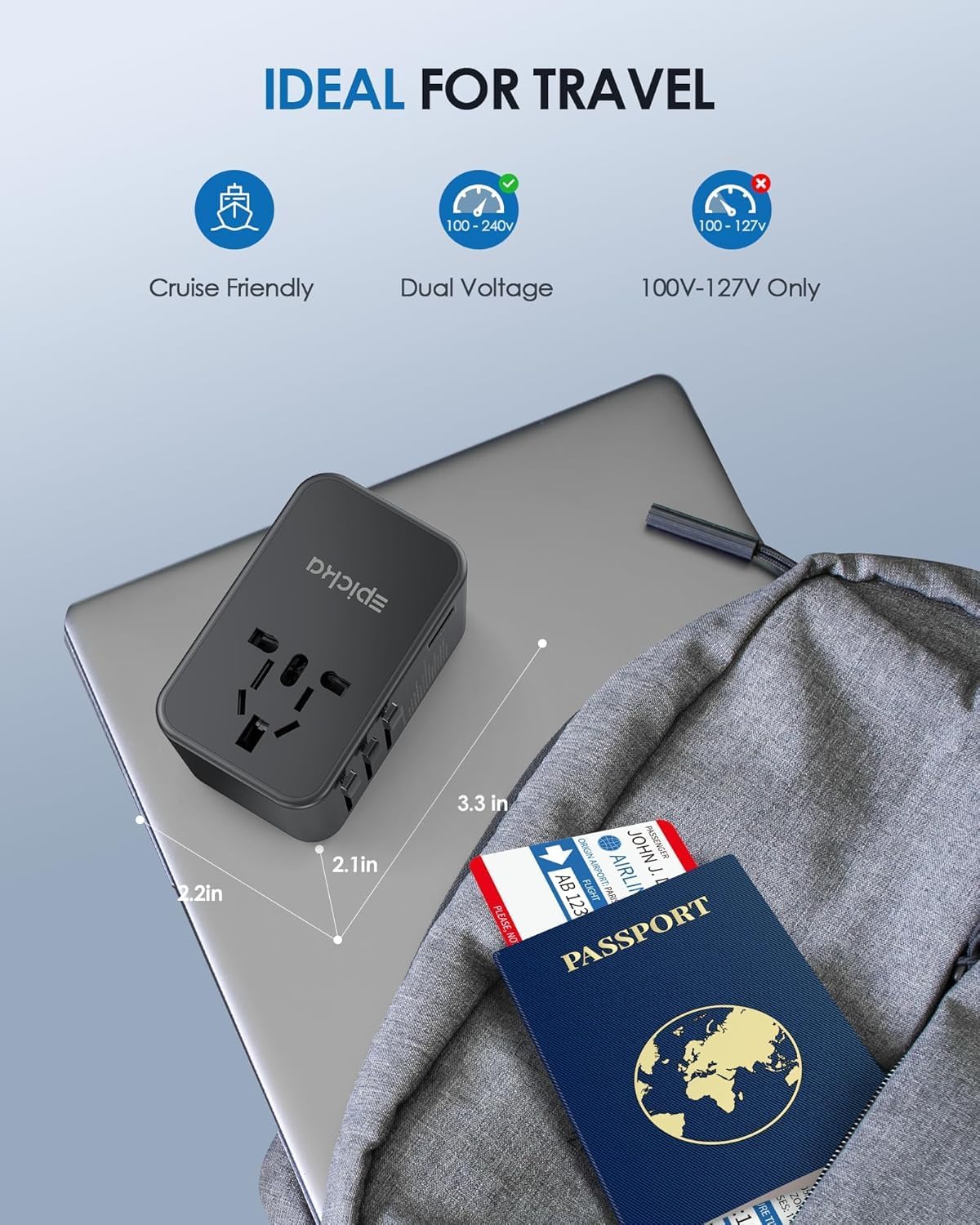 EPICKA Universal Travel Adapter, GaN 75W International Plug Adapter with 3 USB-C PD Fast Charging & 2 USB-A Quick Charging Adaptor All-in-one Wall Charger for USA EU UK AUS (TA-105 Max, Black)
