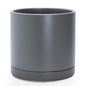 D'vine Dev 12 Inch Ceramic Planter Pot with Drainage Hole and Saucer, Indoor Cylinder Round Planter Pot, Speckled Grey, 94-O-F-3