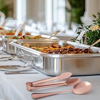 12PCS Stainless Steel Serving Utensils Sets with 8 Large Serving Spoons,4 Serving Tongs,Rose Gold Serving Utensills Sets for Buffet Catering Banquet Party (Rose Gold)