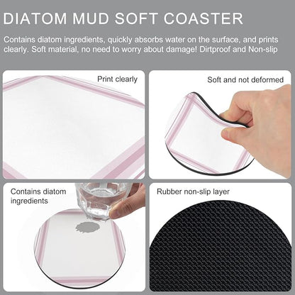 Coasters Set of 6, Modern Minimalist Styles Round Drink Coasters