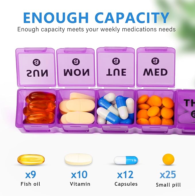 2-Pack Large Weekly Pill Organizer,Vitamin Pill Box Organizer 7 Day with Big Compartments, Am Pm Pill case for Travel,XL Medicine Organizer 14 Day for Fish Oils, Vitamin Holder Supplement