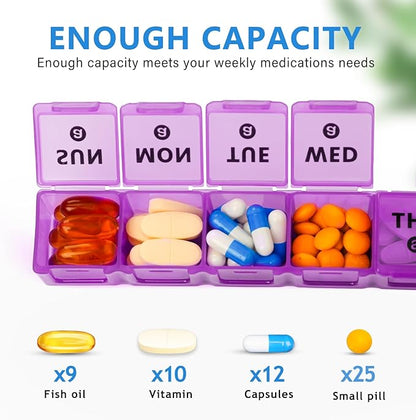 2-Pack Large Weekly Pill Organizer,Vitamin Pill Box Organizer 7 Day with Big Compartments, Am Pm Pill case for Travel,XL Medicine Organizer 14 Day for Fish Oils, Vitamin Holder Supplement