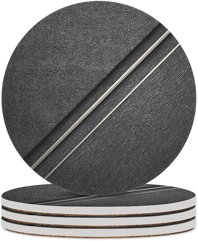Thin White Lines Geometric Pattern Minimalist Coasters Set of 4 Absorbent