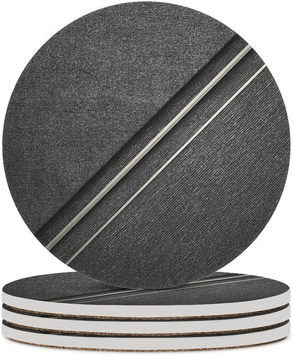 Thin White Lines Geometric Pattern Minimalist Coasters Set of 4 Absorbent