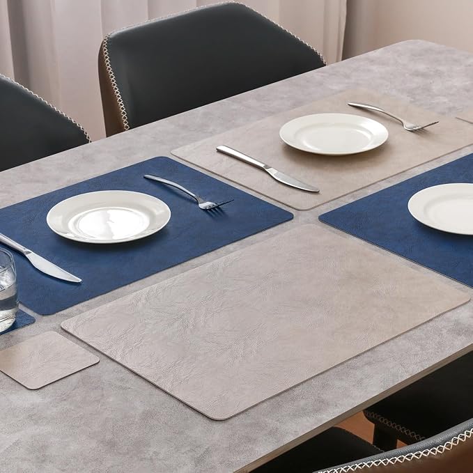 Vinyl Placemats Set of 6, Dual Sided Place Mats