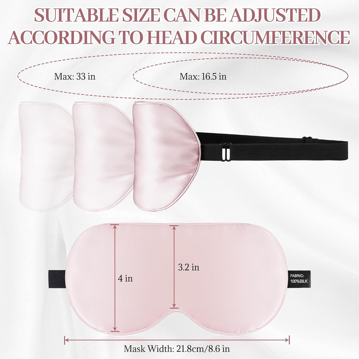 Silk Sleep Mask Eye Cover, 100% Mulberry Silk Women Men Eye Mask for Sleeping Blackout with Adjustable Straps, No Pressure Soft Blindfold Night Eye Shade, Eyemasks for Travel (Pink)