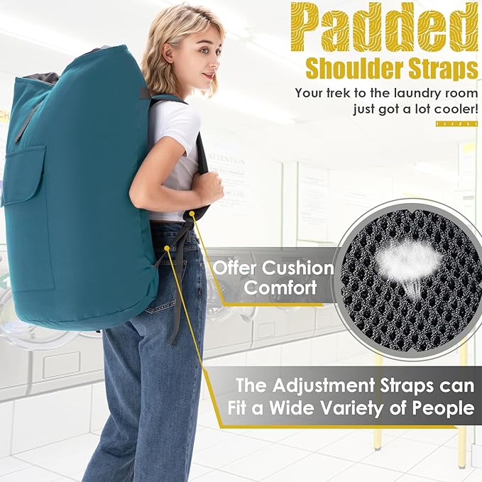 Laundry Bag for College, Backpack Laundry Bag for College Turquoise, 115L Extra Large Laundry Backpack, Heavy Duty Dirty Clothes Bag, Dorm Room Essentials for College, Travel, Laundromat, Apartment