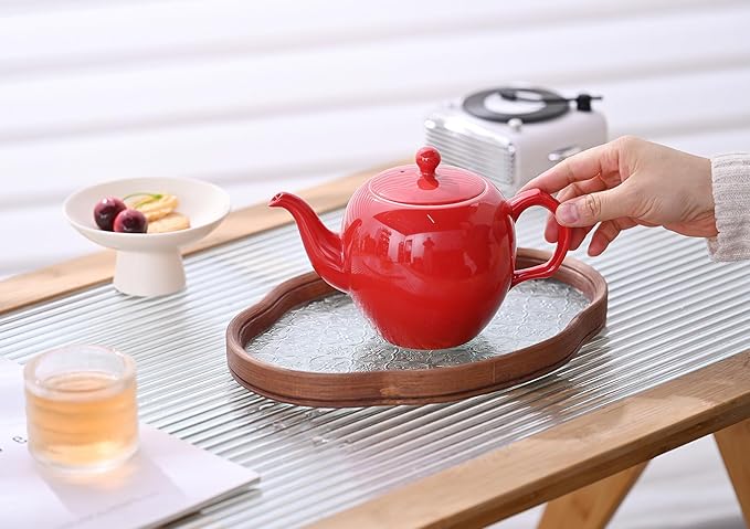 Antique Ceramic Teapot Coffee Pot with Infuser, 400ml (1-2 cups) Small Porcelain Tea Pots for Loose Leaf Tea, with Removable Stainless Steel Strainer and Lid for Gift (Red)
