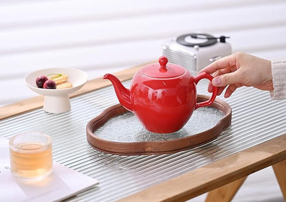 Antique Ceramic Teapot Coffee Pot with Infuser, 400ml (1-2 cups) Small Porcelain Tea Pots for Loose Leaf Tea, with Removable Stainless Steel Strainer and Lid for Gift (Red)