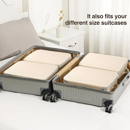 DIMJ Clothes Storage Bag 4 Pack, 19L Small Storage Bags for Sweater, Closet, Sheet Storage Organizer with Window, Compression Organizer Space Saver Storage Bags with Zipper, Beige