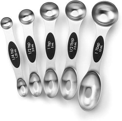 Spring Chef Magnetic Measuring Cups & Spoons Set, Patented, Strong N45 Magnets, Heavy Duty Stainless Steel Fits in Spice Jars for Baking & Cooking, BPA Free, Round Set of 9, Black