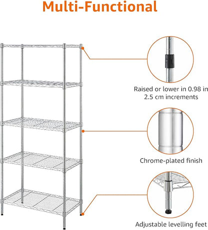 Amazon Basics 5-Shelf Adjustable, Storage Shelving Unit, (200 Pound Loading Capacity per Shelf), Steel Organizer Wire Rack, 23.2 x 13.4 x 60 inches (LxWxH), Chrome