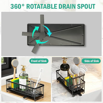 Sponge Holder for Kitchen Sink, Sink Caddy Organizer with High Brush Holder & Auto-Drain Tray, Rustproof Stainless Steel Countertop Storage for Soap Dispenser and Dish Brush, Fast Local Shipping
