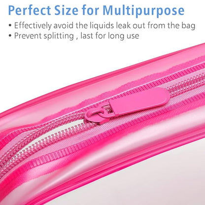 PACKISM Clear Makeup Bags - 3 Pack TSA Approved Clear Travel Bags for Toiletries, Carry on Toiletry Bag TSA Approved Toiletry Bag, Matte Rose Red