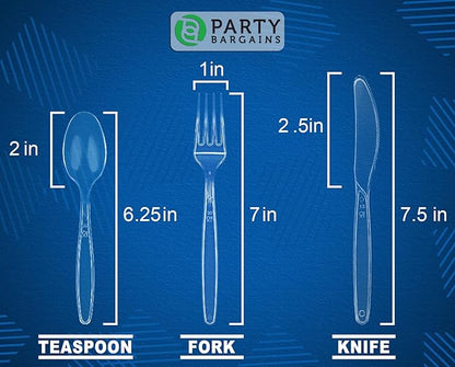 Party Bargains Disposable Cutlery set, SAPPHIRE Design, Clear Color, 1,440 Pieces: 720 Forks,480 Spoons, 240 Knives