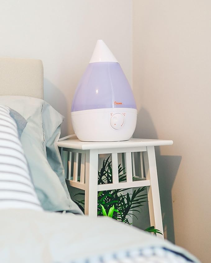 Crane White Drop Ultrasonic Cool Mist Teardrop Humidifier, 1 Gallon Tank, Baby Humidifier for Nursery, Bedroom, Plants, Office, Adjustable Mist Levels