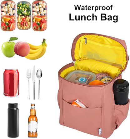 NOL Natural Organic Lifestyle Insulated Lunch Bags for Women Cooler Bag Lightweight Nylon Waterproof Lunch Box For Work (Dark Pink, Large)