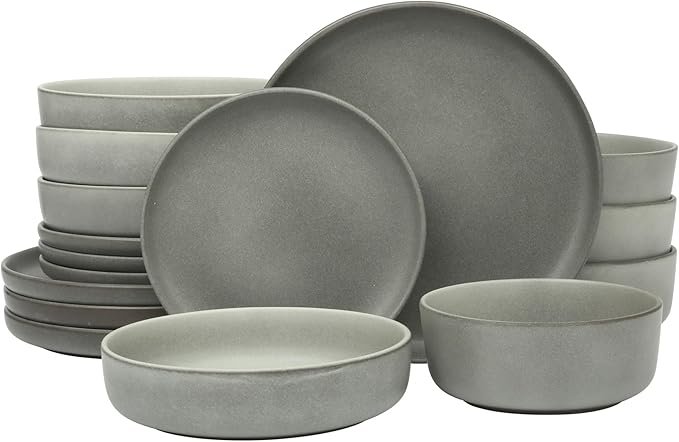Gibson Elite Pasco 16 Piece Plates and Bowls Double Bowl Reactive Glaze Dishes
