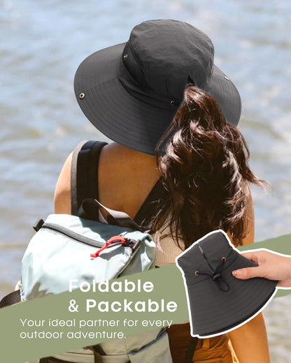 FURTALK Womens Sun Hat with Ponytail Hole Beach Hiking Summer Wide Brim UPF 80+ Outdoor Protection Foldable Bucket Hat