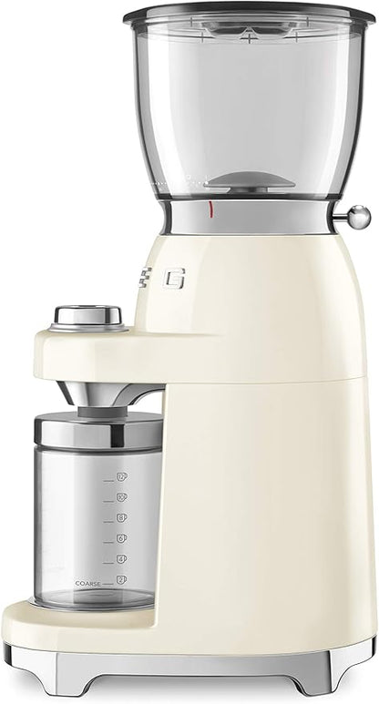 SMEG CGF11 Retro-Style Coffee Grinder – Burr Mill with 30 Grind Settings, Stainless Steel Conical Burrs, Removable Hopper – Precision Countertop Grinder for Espresso, Drip, French Press-Cream
