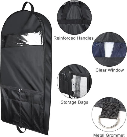 Univivi Garment Bags for Travel and Storage 43" Hanging Suit Bag Clear Suits Cover with Mesh Pockets for Coat, Shirt, Jackets, dresses