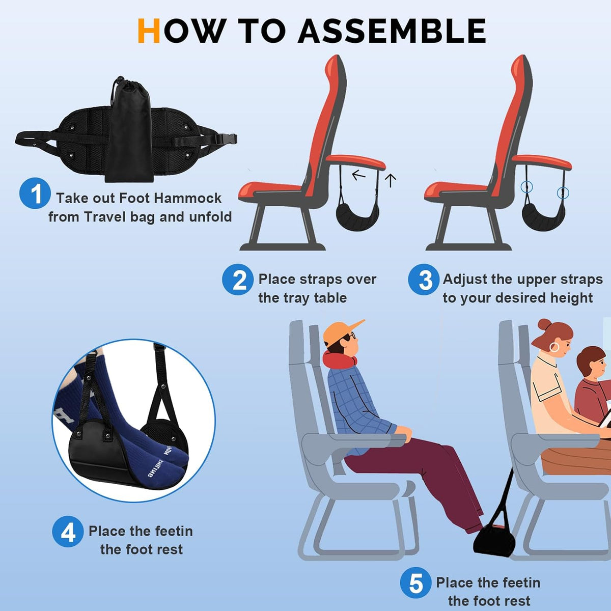 Airplane Foot Hammock,Adjustable Portable Foot Hammock for Plane Travel for Air Travel,Travel Essentials Comfy Foot Hanger Airplane Footrest(1 Set)
