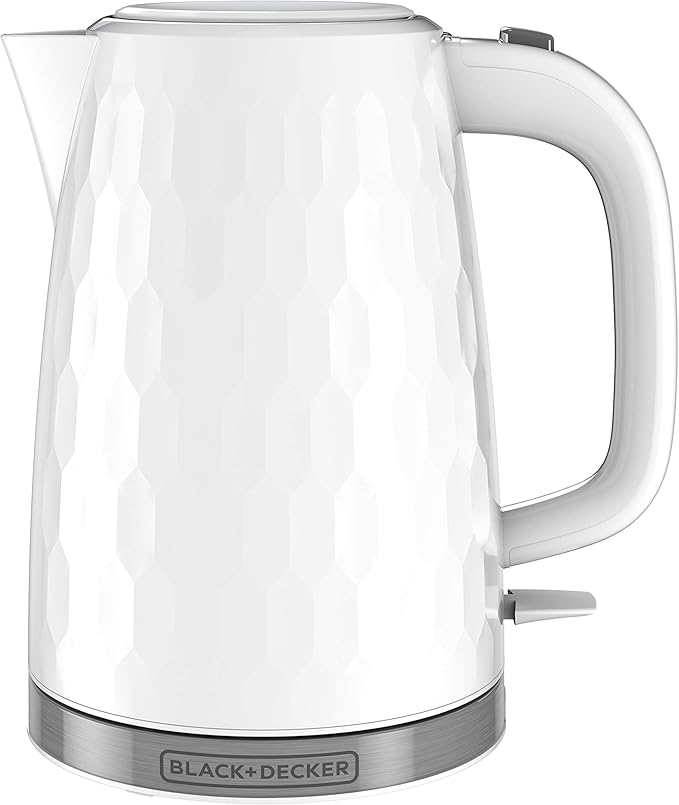BLACK+DECKER 1.7L Cordless Electric Kettle, KE1560W, Premium Texture, Water Window, Rapid Boil, Auto Shutoff, White