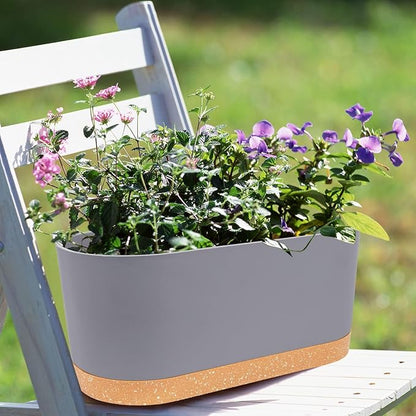 QCQHDU 16" L x 7.6" W x 7" H Window Planter Box, 2 Pack Self Watering Pots for Indoor Plants with Drainage Holes & Saucer, Outdoor Flower Pots Home Garden Modern Decor