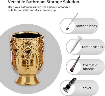 4-Piece Bathroom Accessory Set, Ceramic Bathroom Soap Dispenser Sets, Complete Gold Bath Decor Include Soap Dispenser, Toothbrush Holder, Tumblers,Soap Dish