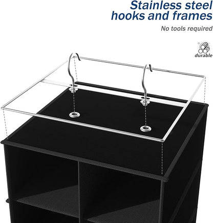 coastal rose Hanging Shoe Organizer for Closet, 20 Sections Hanging Closet Organizers and Storage Shelves, Space Saving Hanging Shoe Rack, Black, 12''W×12''Dx 50''H