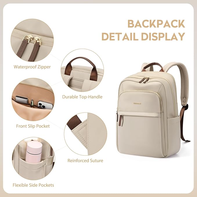 Hiking Travel Backpack for Women Casual Business Weekender Multilayer Laptop Bag,16 Inch,Apricot