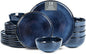 Vicrays Ceramic 18 Pieces Dinnerware Set - Dinner Plates Salad Plates Cereal Bowls Set Service for 6 - Scratch Resistant Microwave Oven Dishwasher Safe - Blue
