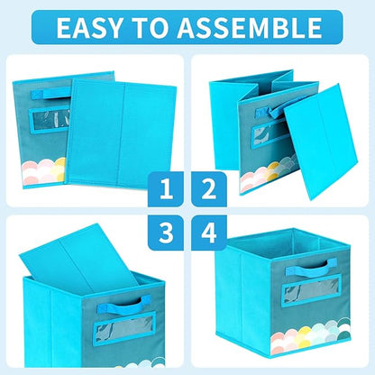 Cube Storage Bins, 3 Pack 11 Inch Fabric Storage Bins with Handle and Label Window, Foldable Storage Cubes, Colorful Fabric Bins for Kids Room, Classroom Organization and Storage, Clothes, Toys