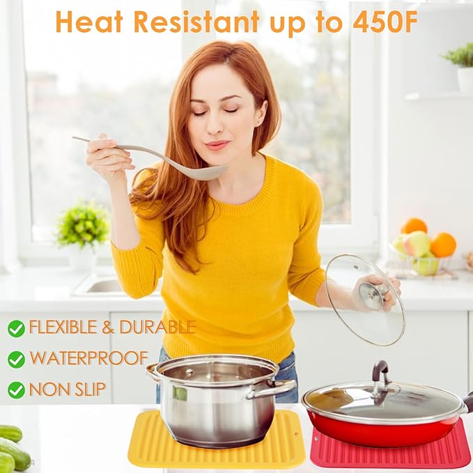 5 Pack Silicone Trivets for Hot Pots and Pans, 9 * 12Inch SiliconeTrivet for HotDishes, Colorful Heat Resistant Silicone Mat, Non-Slip Hot Pads Pot Holders for Kitchen Counter Hot Plate Mat