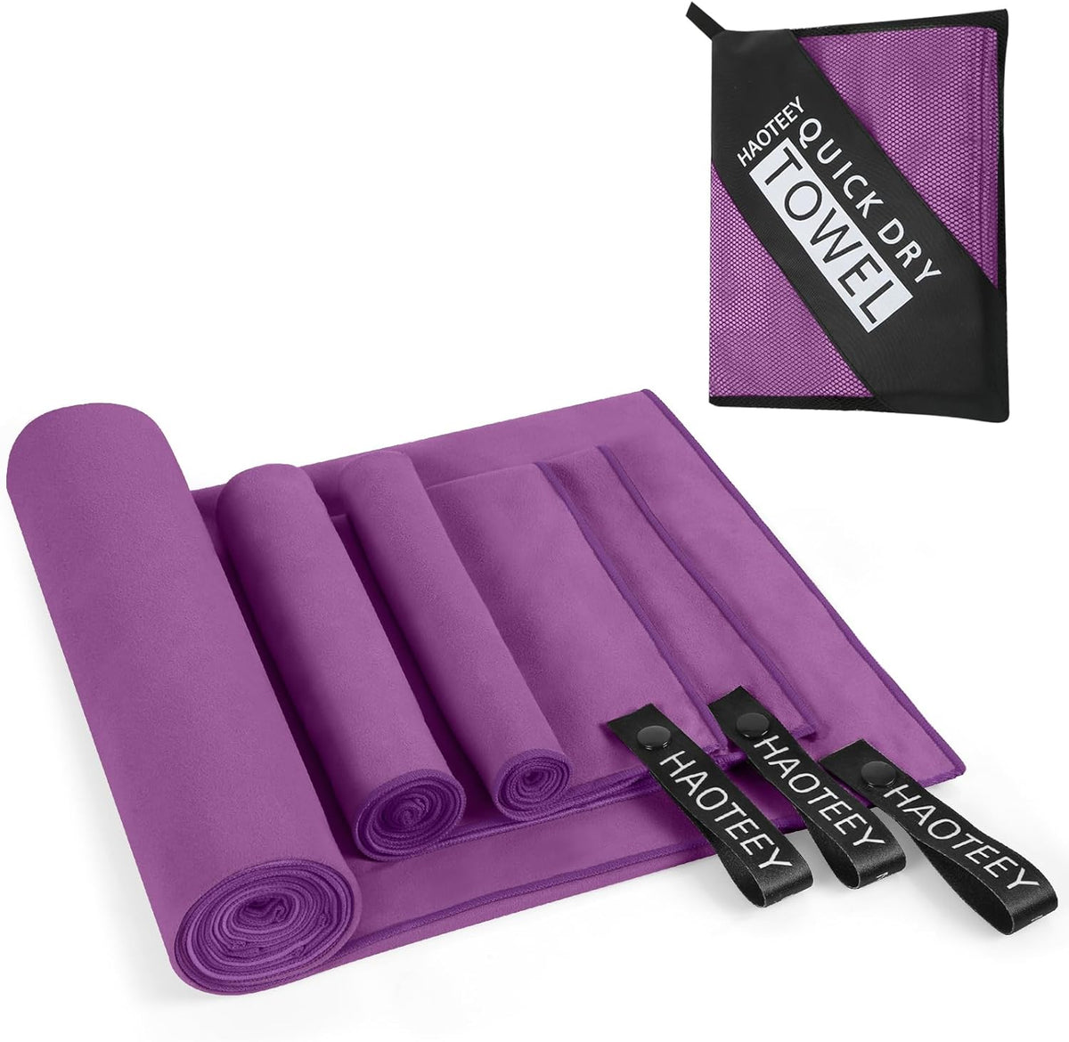 Quick Dry Travel Towel, 3 Sizes 1 Pack Camping Microfiber Towel, Lightweight Fast Drying Towels Set 60"x30", 30"x15", 15"x15" w/Bag for Gym, Beach, Hiking, Swimming, Purple