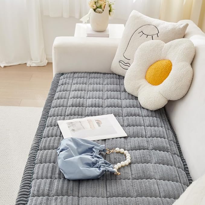 Couch Cover for Dogs Washable, Fuzzy Pet Couch Covers for 2 Cushion Sofa Pet Friendly, Non Slip Sofa Cover (Blue-Grey, 23.6" x 47"/60 x 120cm)