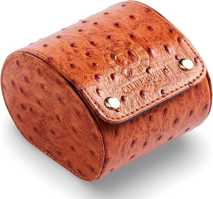 Genuine Napa Leather Watch Roll Travel Case - Travel Watch Rolls and Leather Watch Display Cases with Velvet Interior - Watch Storage Organizer Men's By CALIBERWATCH (Cognac - Single)