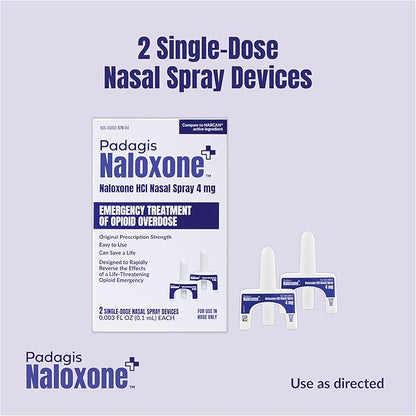 Naloxone HCI Nasal Spray, 4 mg – Emergency Treatment for Opioid Overdose - Rapid-Response Opioid Overdose Reversal, 2 Dose Single Use Nasal Spray