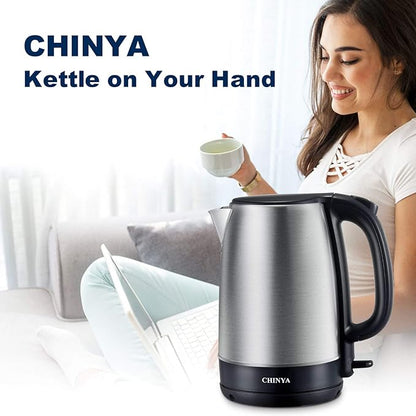Electric Kettle, 1.7 Liter Stainless Steel Tea Kettle with Blue LED Light, Fast Heating Countertop Tea Maker Hot Water Boiler with Auto Shut-Off & Boil Dry Protection, Black