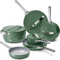 Caraway Deluxe Non-stick Ceramic Cookware Set (16 Piece) Pots, Frying Pans, Lids and Kitchen Storage - PFAS & PFOA Free - Oven Safe Pan Set & Compatible with All Stovetops - Sage